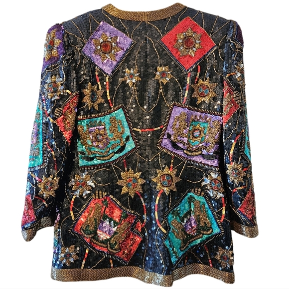 Lily Simon Vintage Silk Beaded Handmade Multicolor Women's Blazer Jacket Size 8. - Picture 9 of 16